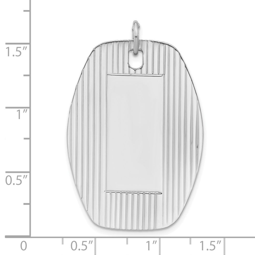 Sterling Silver Rhodium-Plated Engraveable Polished & Striped Front/Satin Back Disc Charm