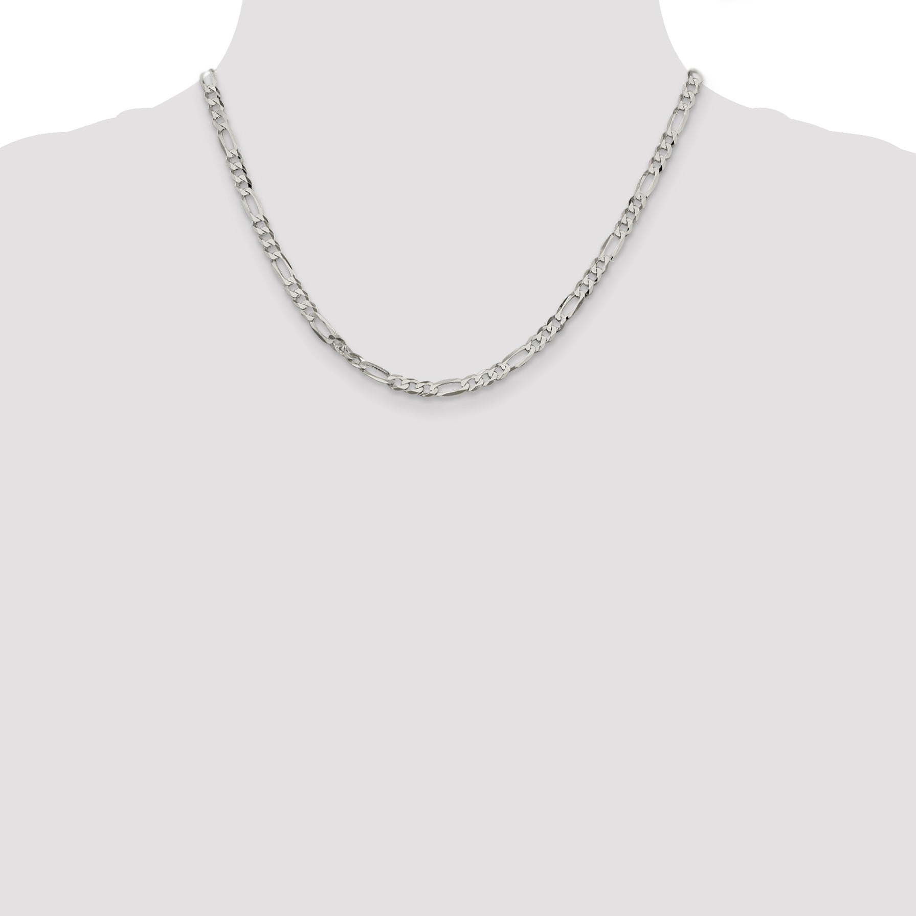 18 Inch Sterling Silver 4.5mm Lightweight Flat Figaro Chain Necklace