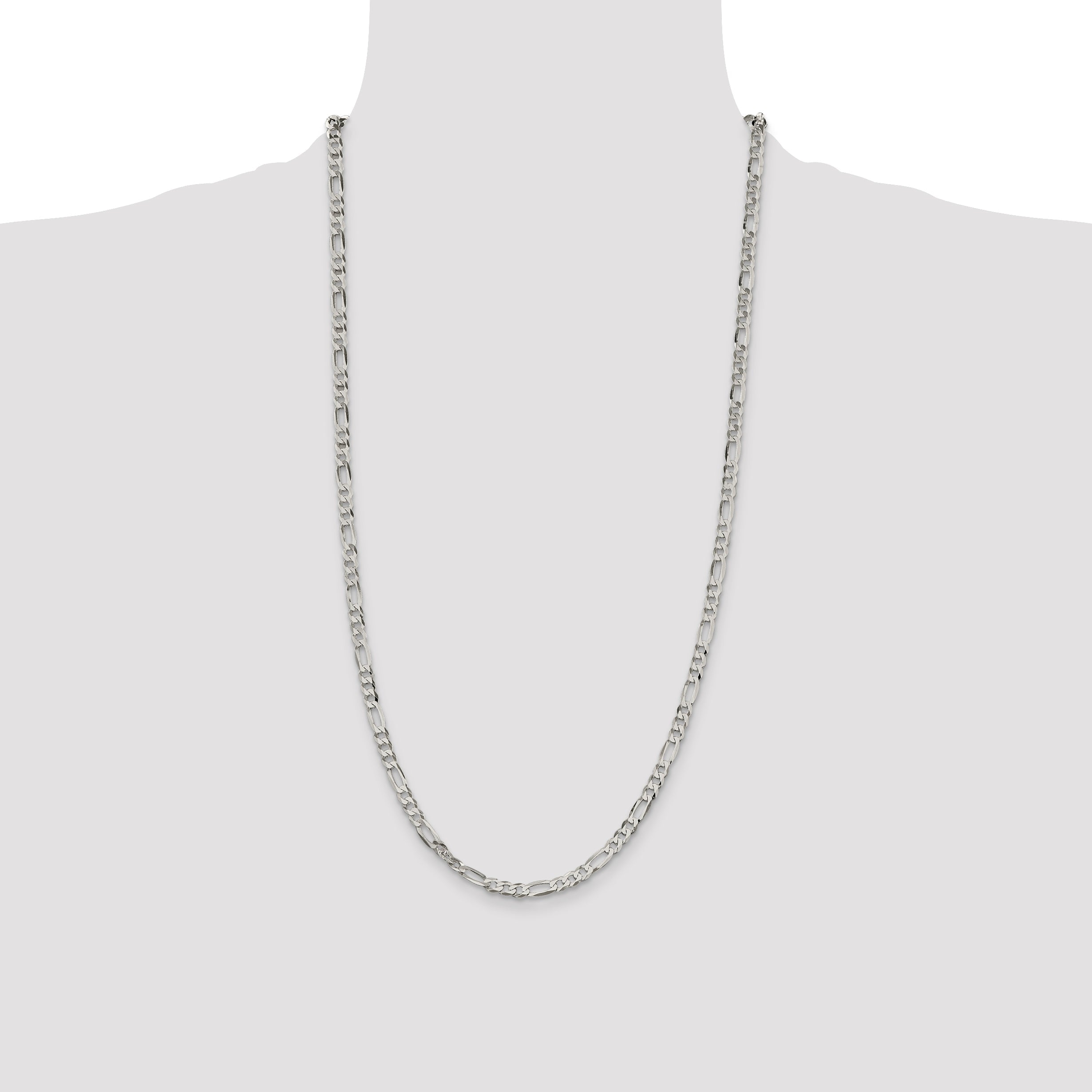 28 Inch Sterling Silver 4.5mm Lightweight Flat Figaro Chain Necklace