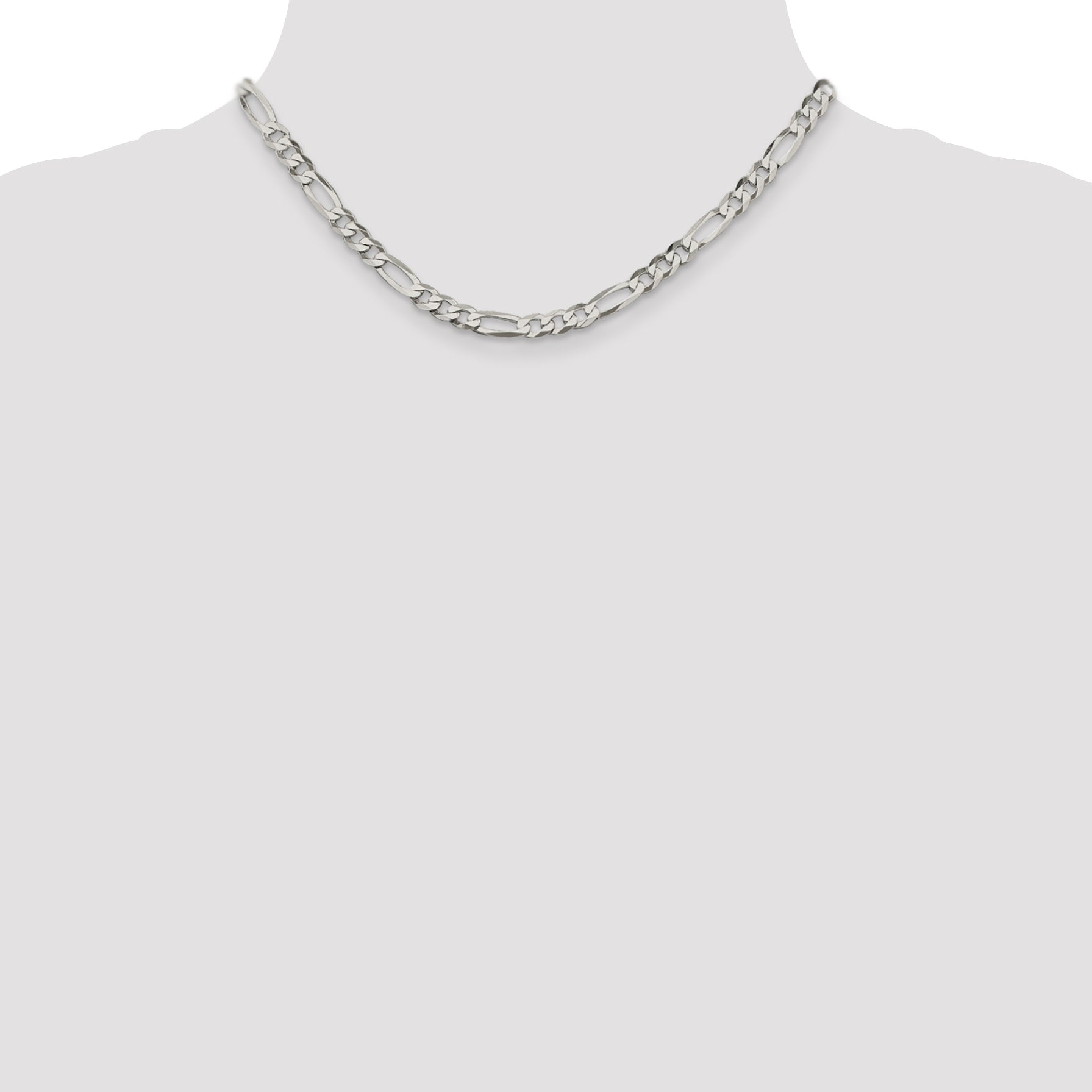 16 Inch Sterling Silver 5.5mm Lightweight Flat Figaro Chain Necklace