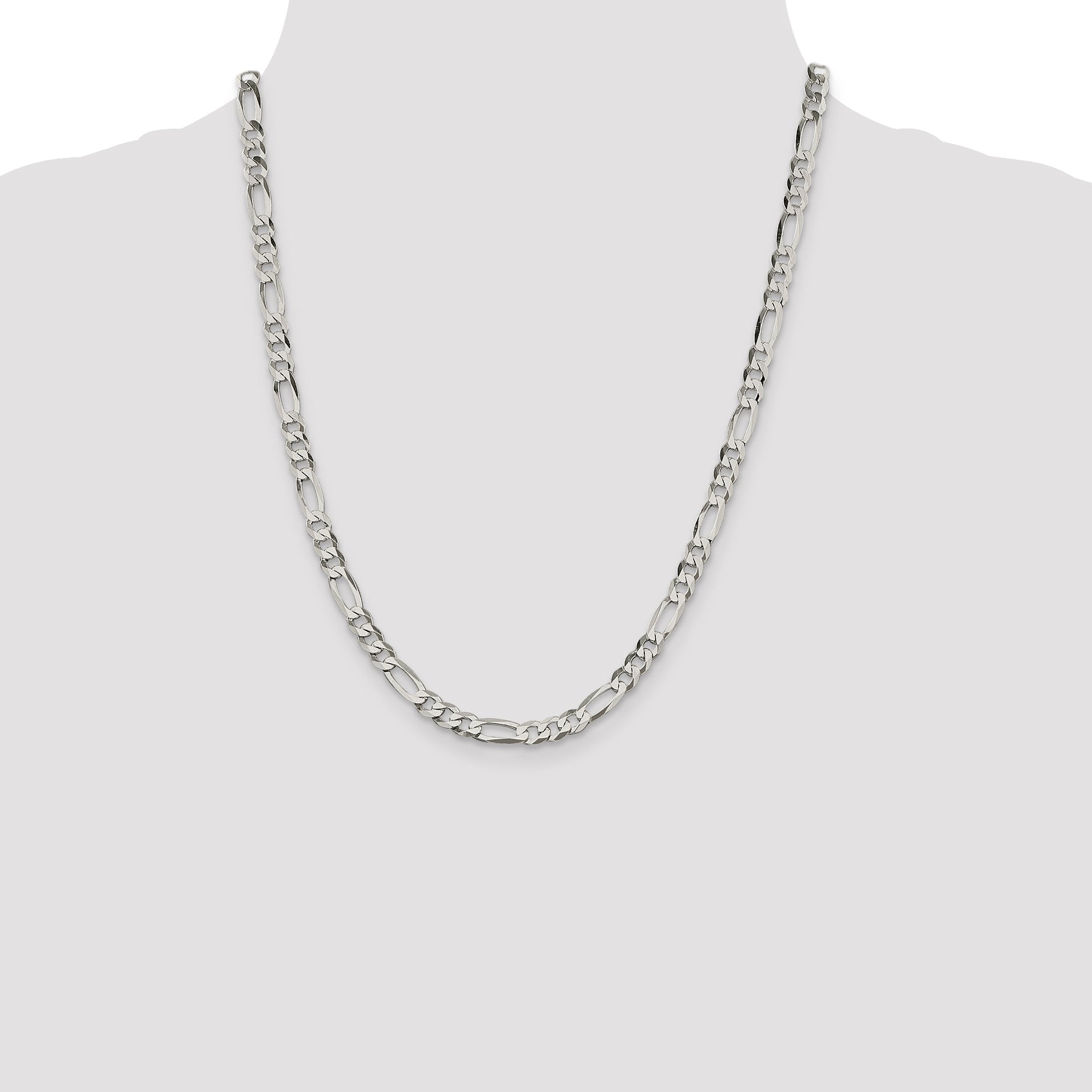 22 Inch Sterling Silver 5.5mm Lightweight Flat Figaro Chain Necklace