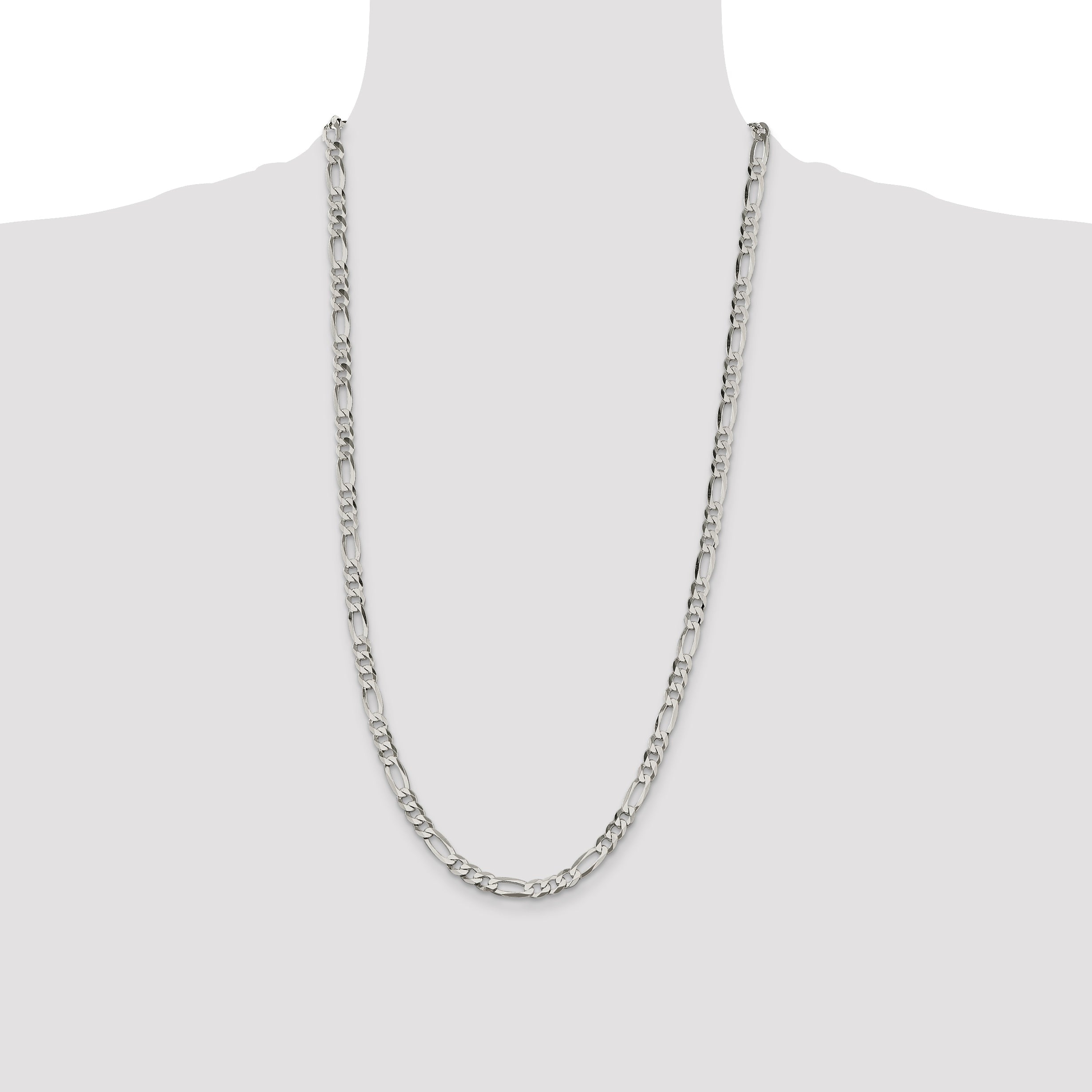 28 Inch Sterling Silver 5.5mm Lightweight Flat Figaro Chain Necklace