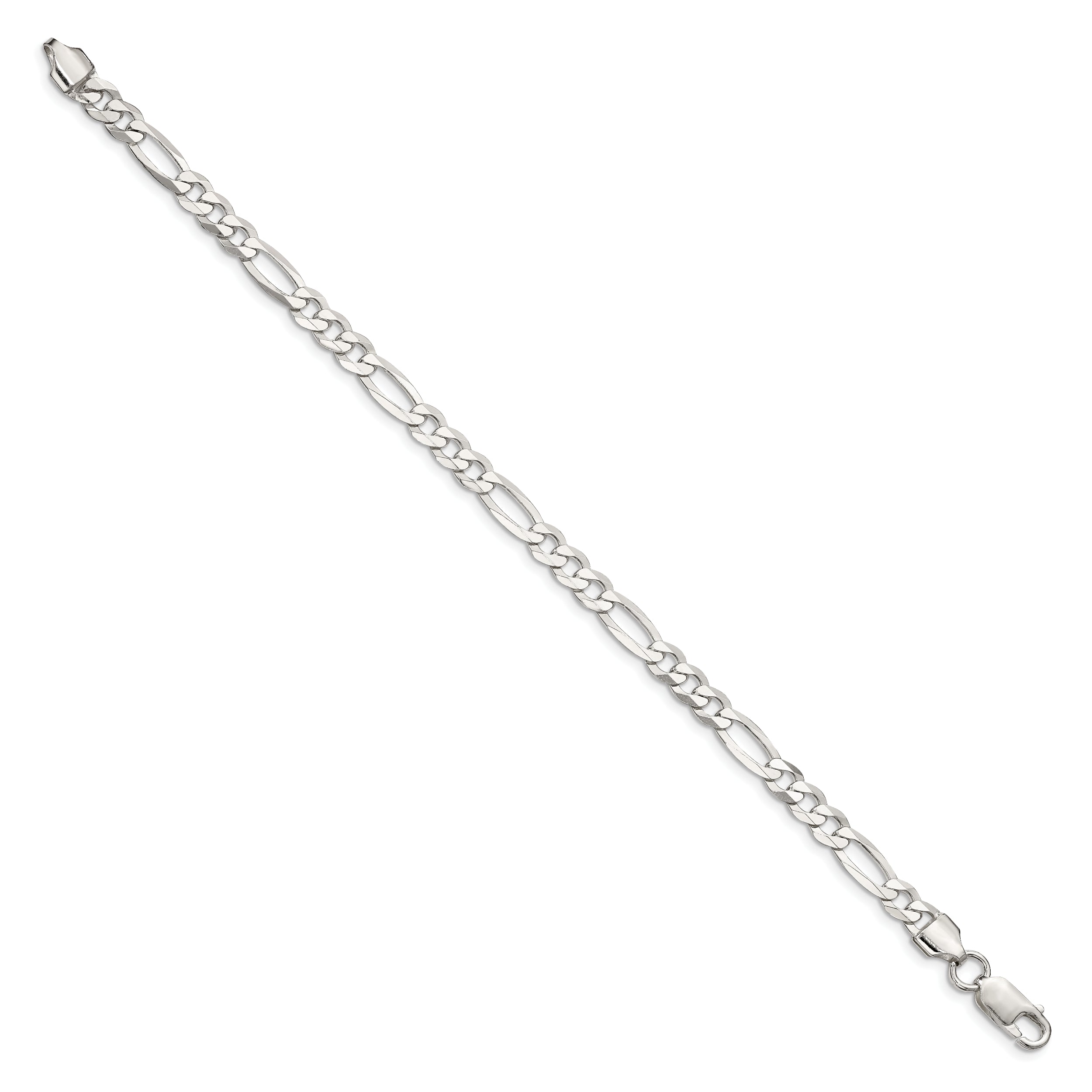 8 Inch Sterling Silver 5.5mm Lightweight Flat Figaro Chain Bracelet