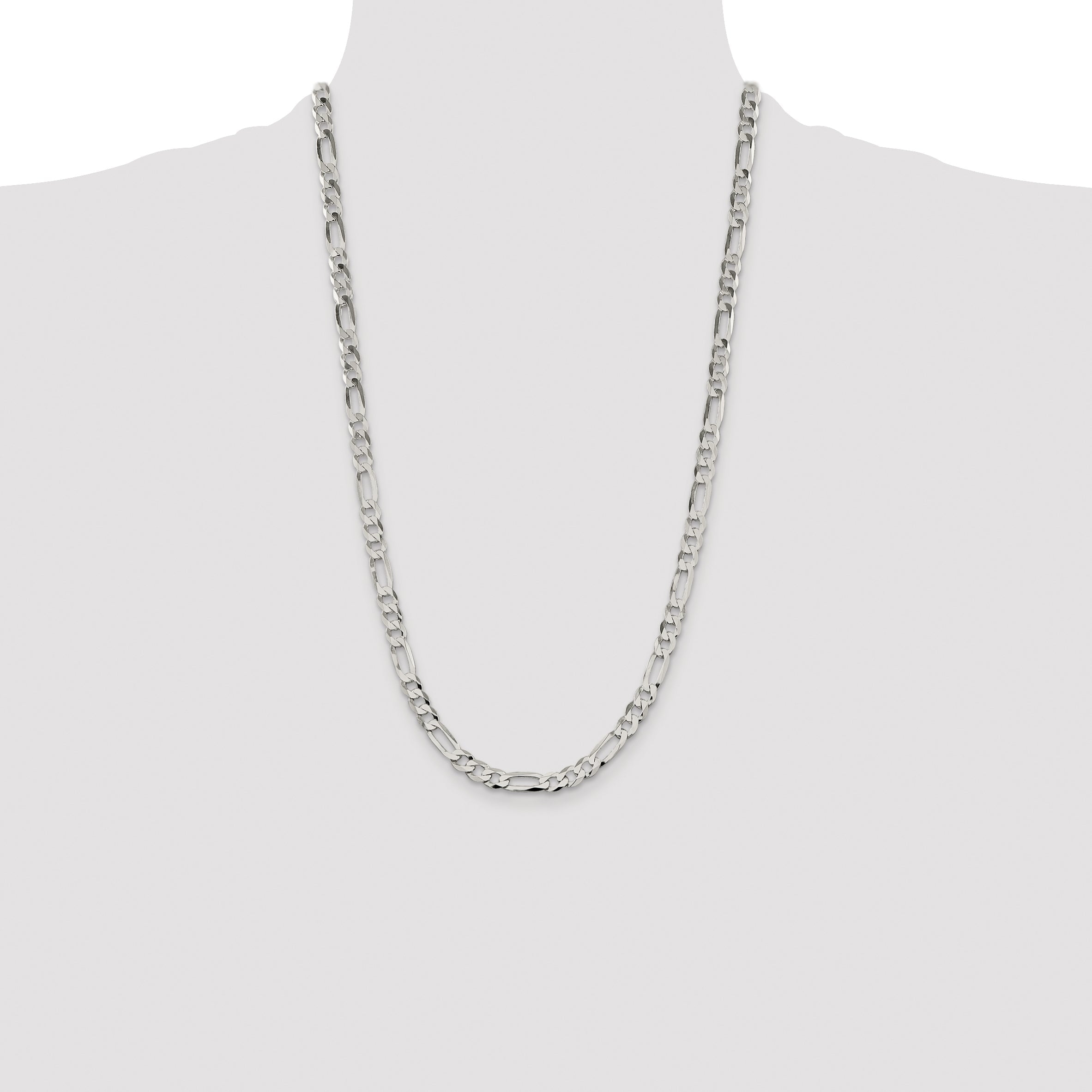 26 Inch Sterling Silver 7.0mm Lightweight Flat Figaro Chain Necklace