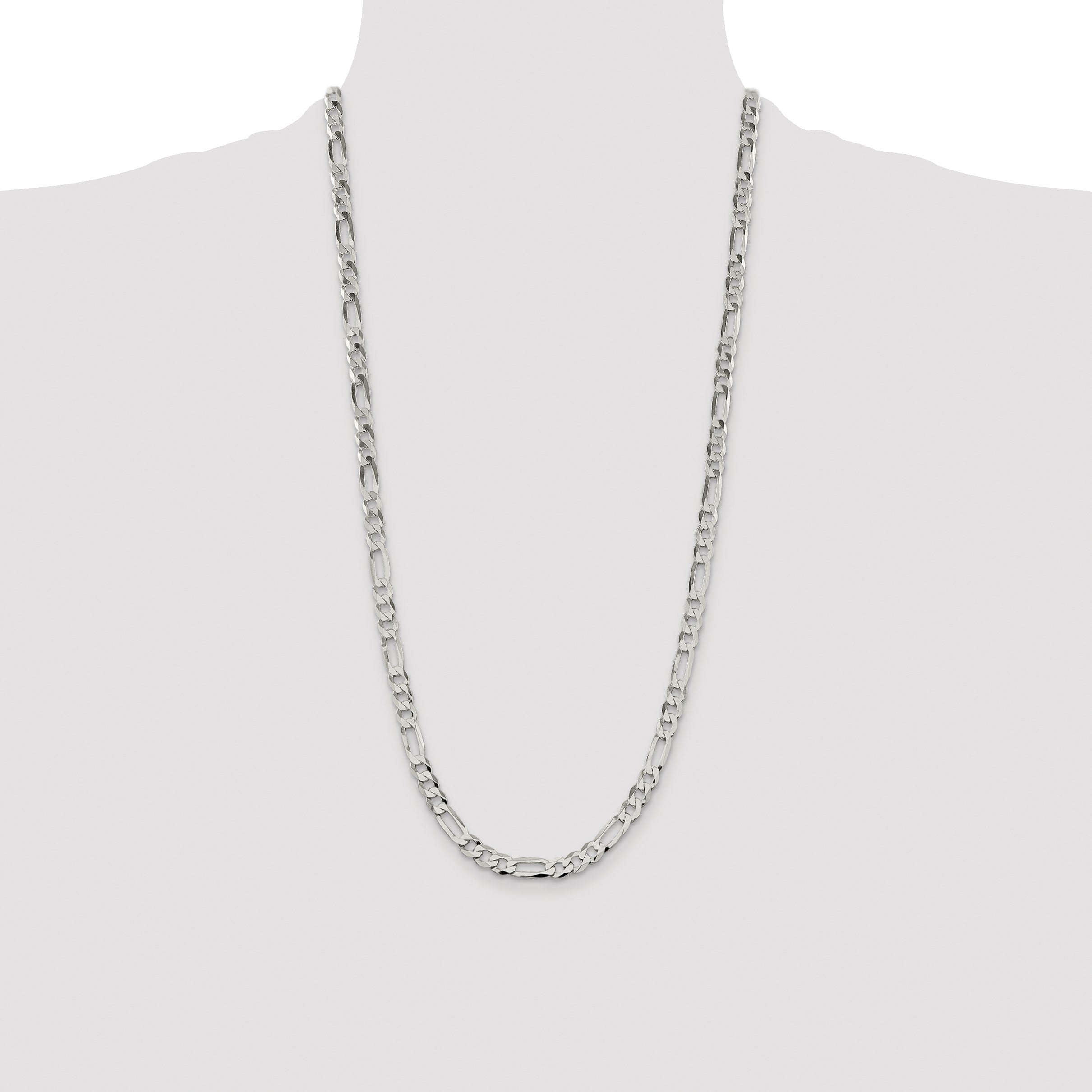 28 Inch Sterling Silver 7.0mm Lightweight Flat Figaro Chain Necklace