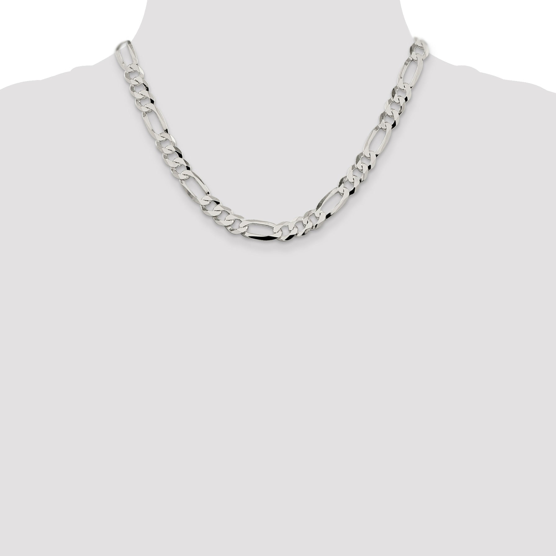 18 Inch Sterling Silver 8.5mm Lightweight Flat Figaro Chain Necklace