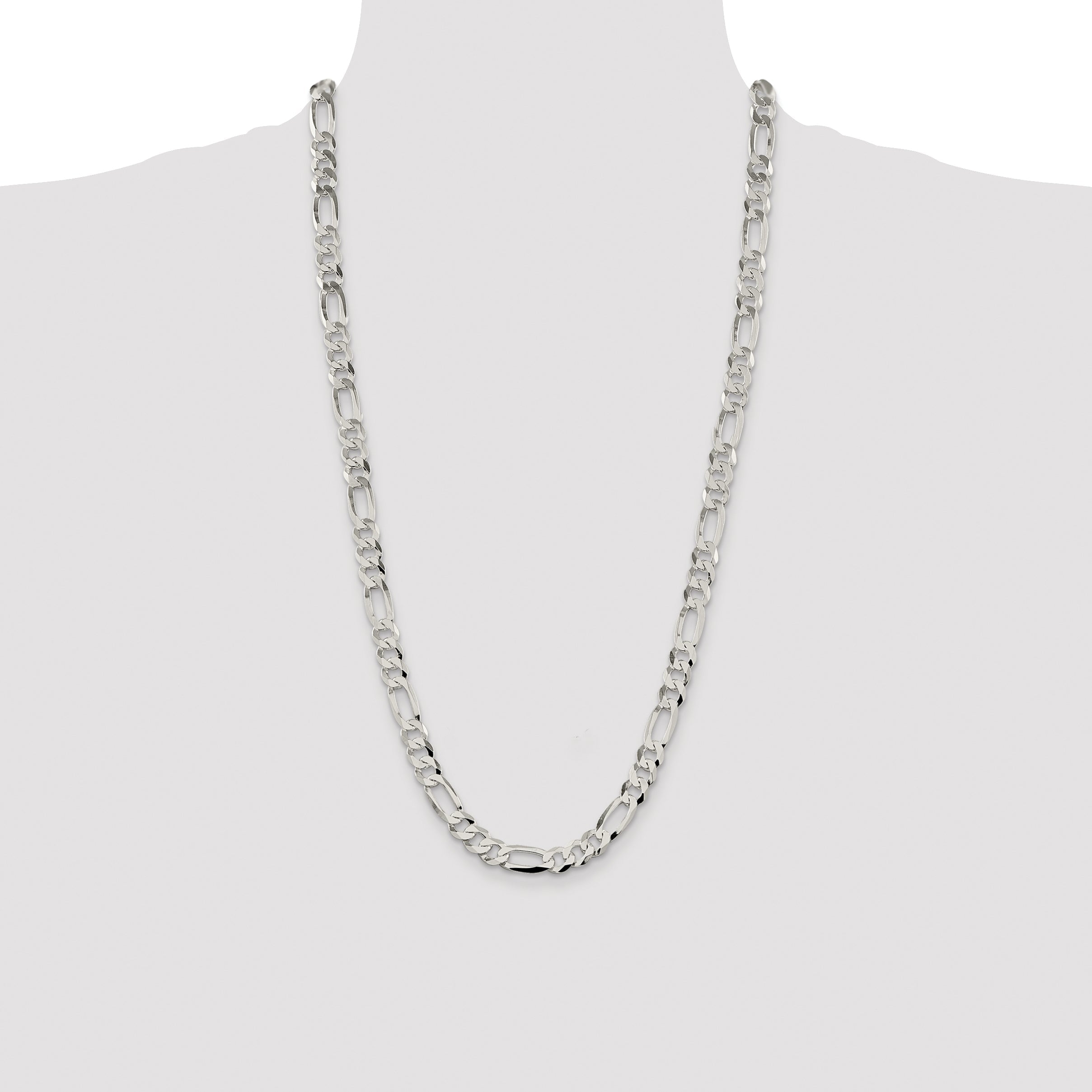 28 Inch Sterling Silver 8.5mm Lightweight Flat Figaro Chain Necklace
