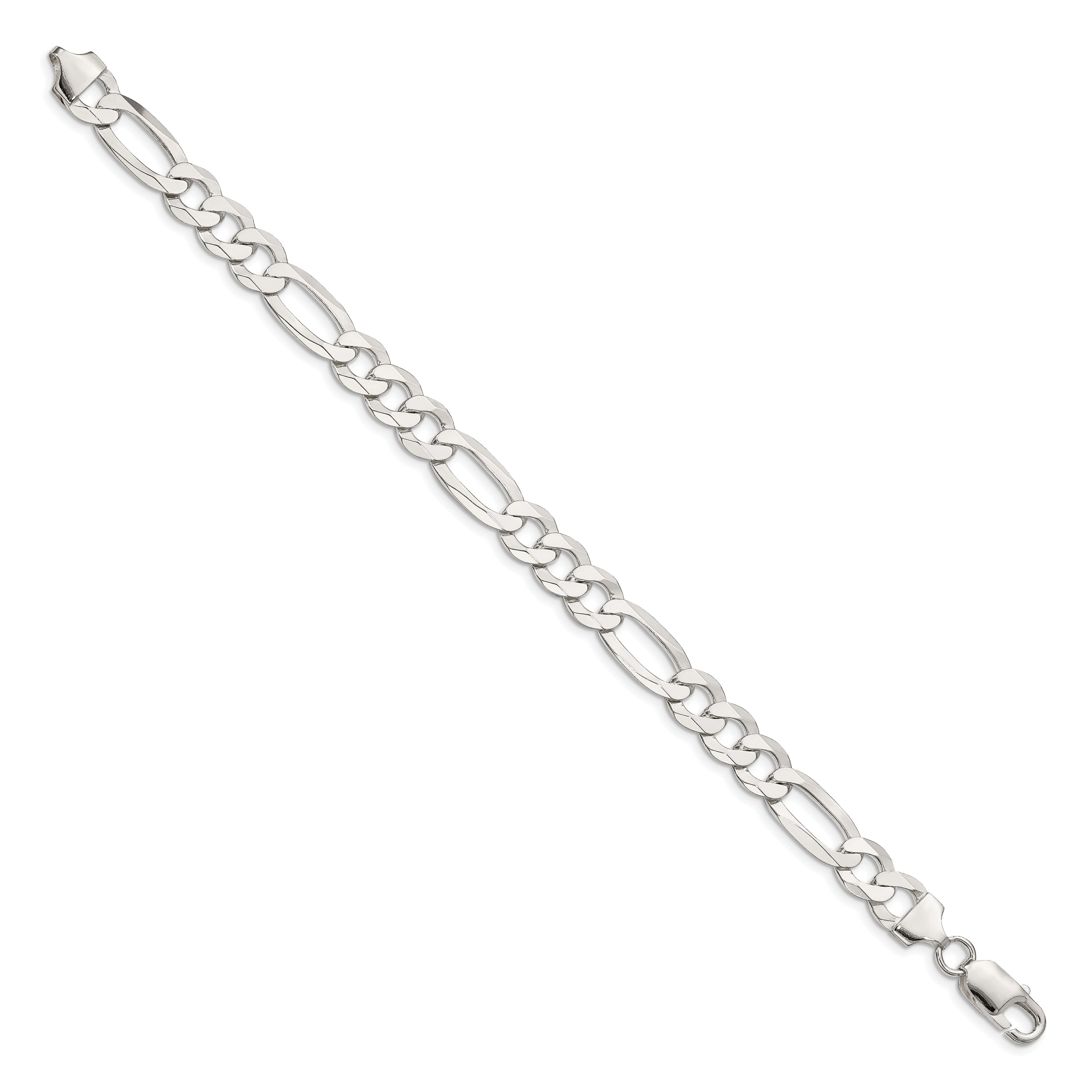 9 Inch Sterling Silver 8.5mm Lightweight Flat Figaro Chain Bracelet