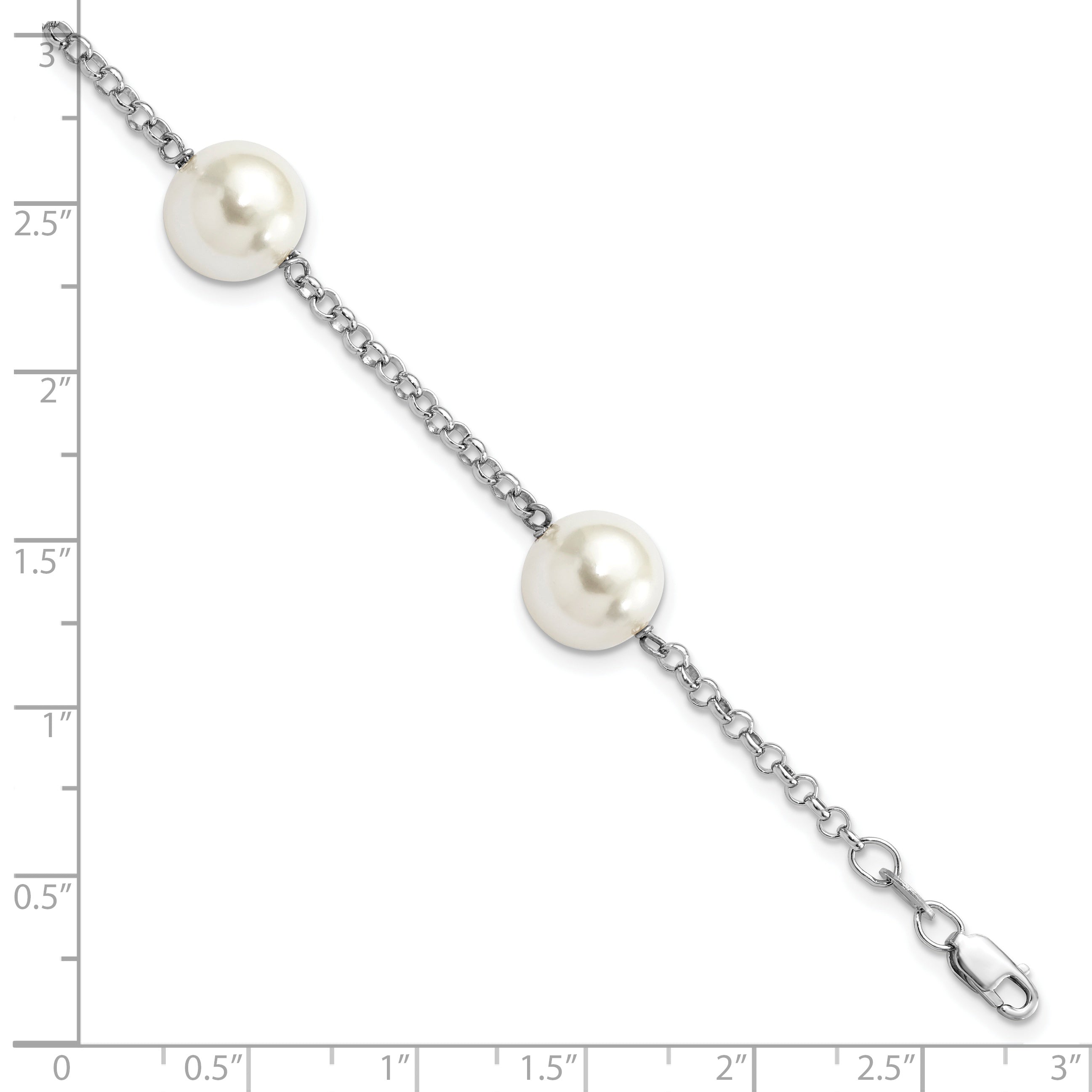 7.5 Inch Majestik Sterling Silver Rhodium-Plated 10-11mm White Imitation Shell Pearl Hand-Knotted 4 Station Bracelet