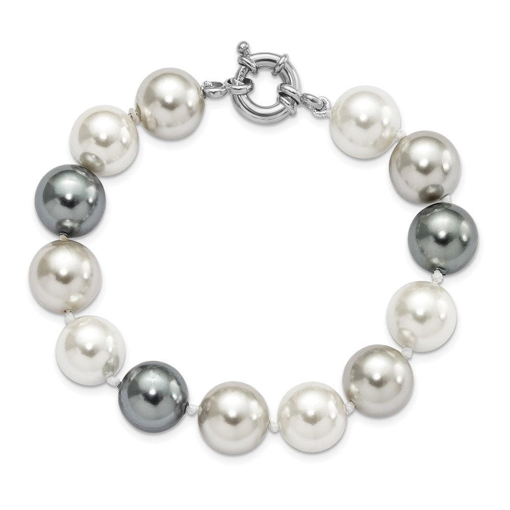 7.5 Inch Majestik Sterling Silver Rhodium-Plated 12-13mm Multi-Color Imitation Shell Pearl Hand-Knotted Bracelet