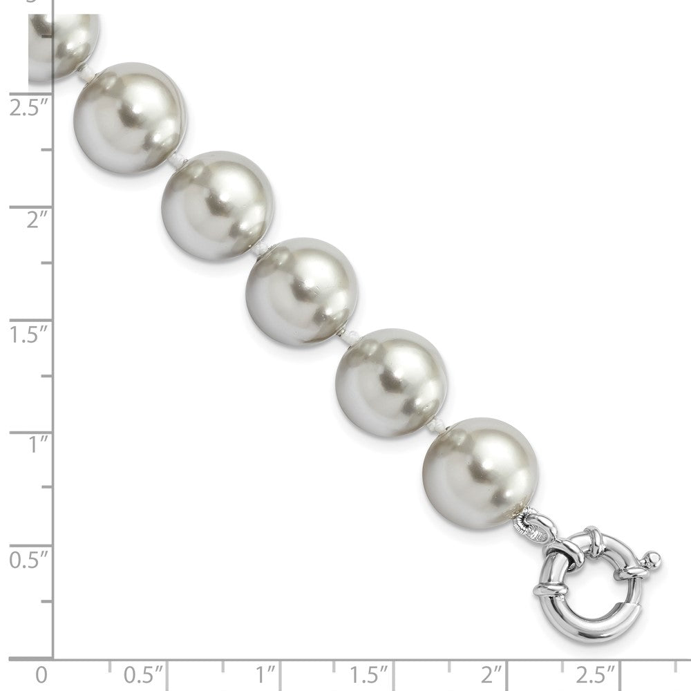 7.5 Inch Majestik Sterling Silver Rhodium-Plated 12-13mm Grey Imitation Shell Pearl Hand-Knotted Bracelet