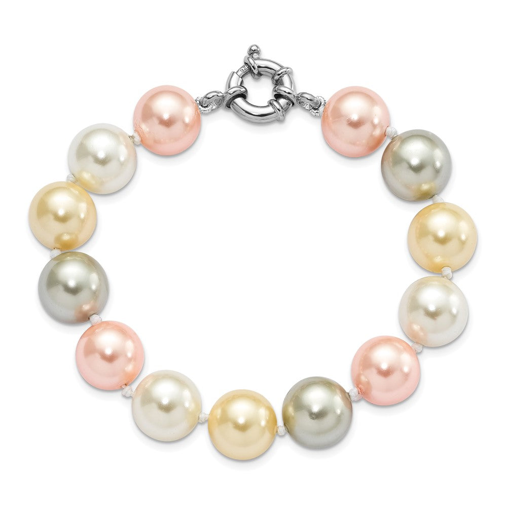 7.5 Inch Majestik Sterling Silver Rhodium-Plated 12-13mm Multi-Color Imitation Shell Pearl Hand-Knotted Bracelet