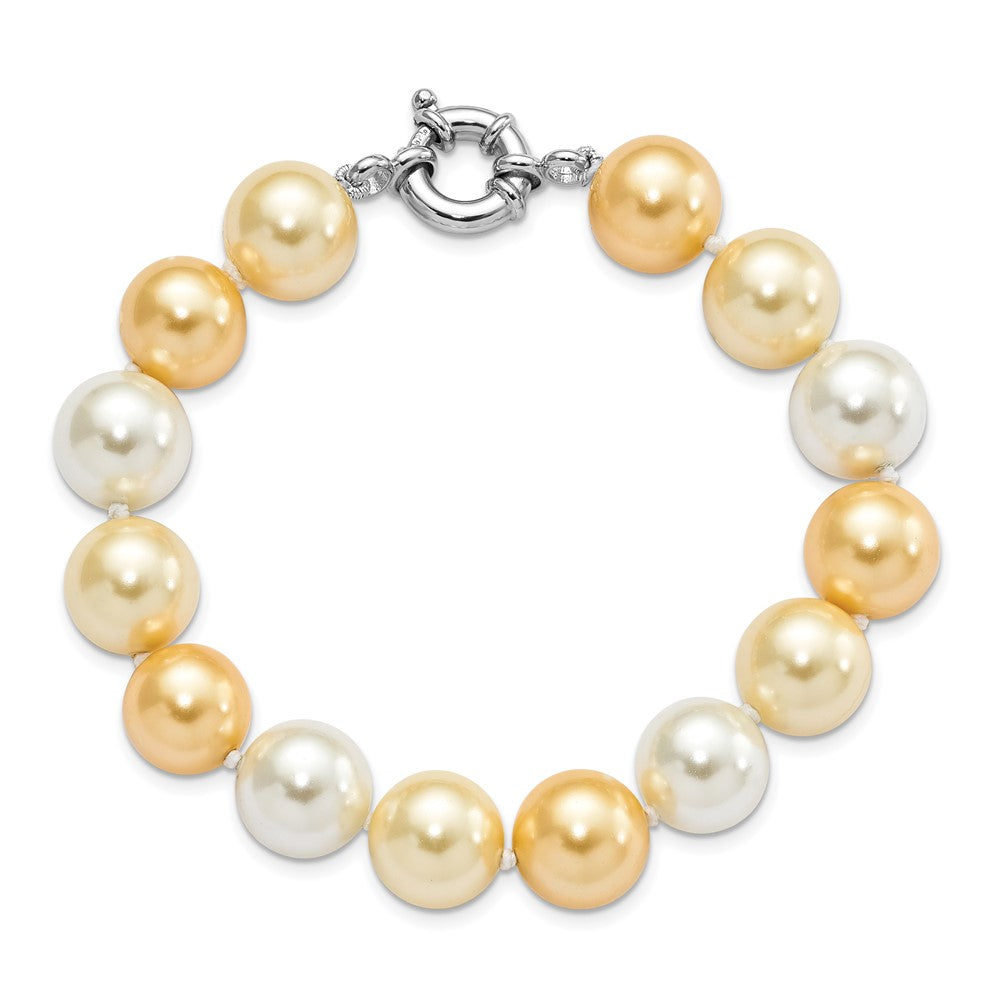 7.5 Inch Majestik Sterling Silver Rhodium-Plated 12-13mm Yellow And White Imitation Shell Pearl Hand-Knotted Bracelet