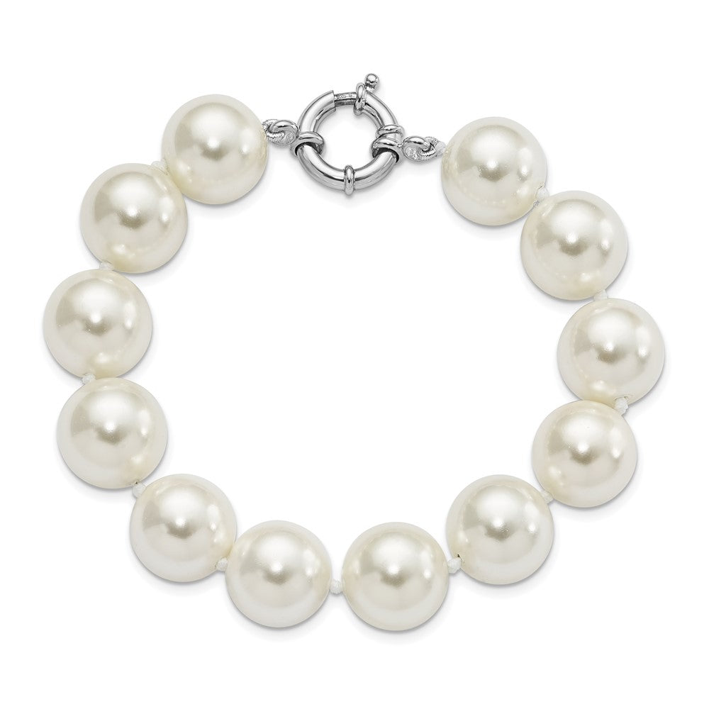 7.5 Inch Majestik Sterling Silver Rhodium-Plated 14-15mm White Imitation Shell Pearl Hand-Knotted Bracelet