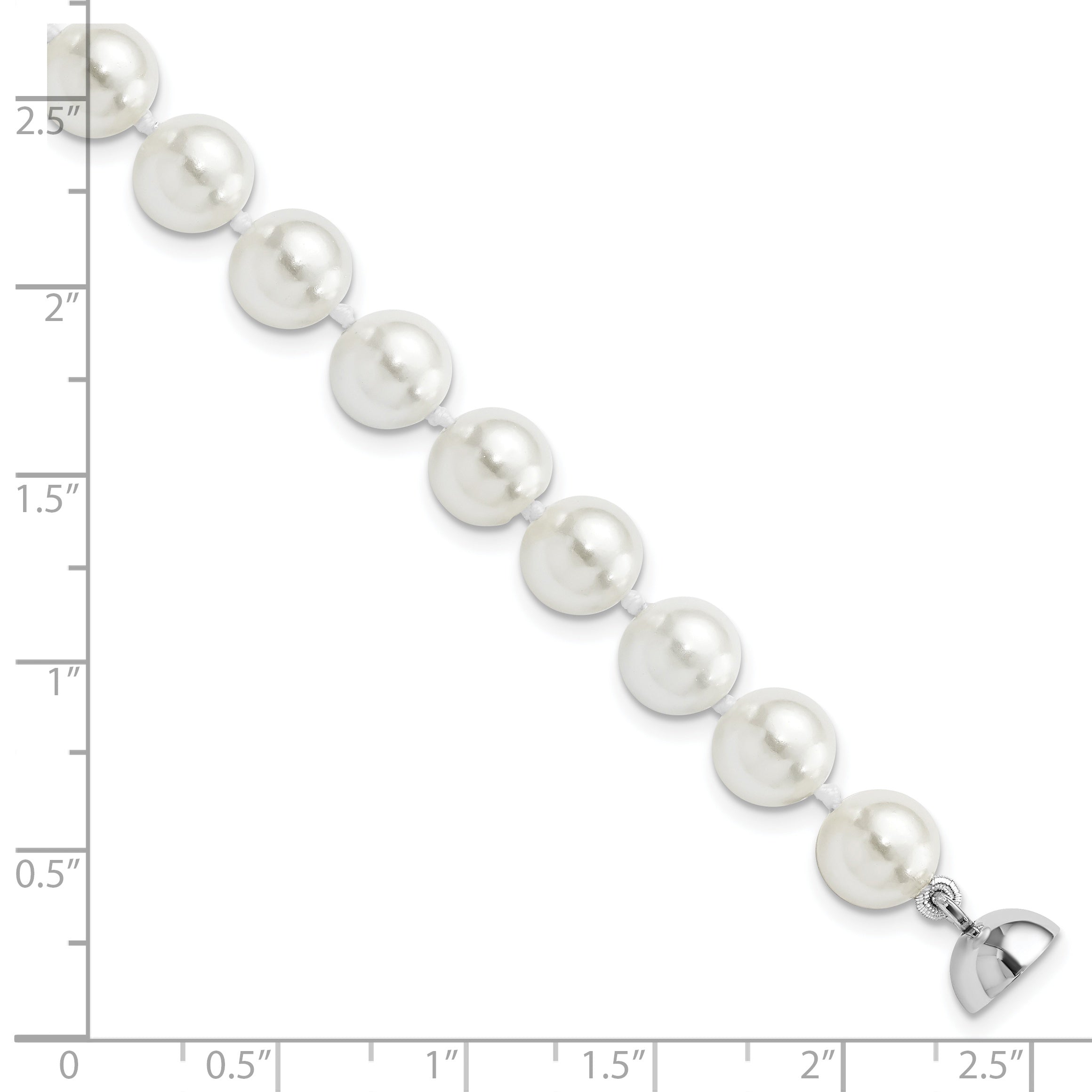 7.5 Inch Majestic Sterling Silver Rhodium-Plated 8-9mm White Imitation Shell Pearl Hand-Knotted Bracelet