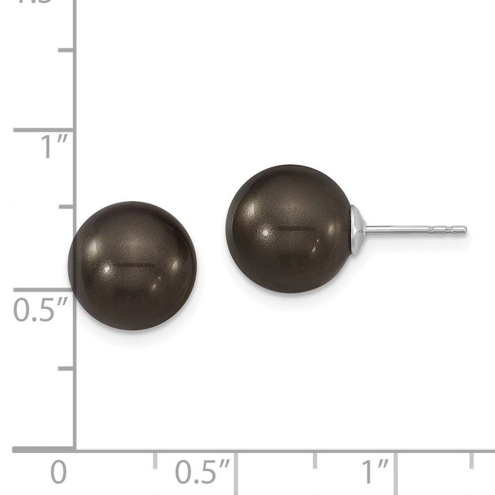 Sterling Silver Majestik Rhodium-Plated 10-11mm Black Imitation Shell Pearl Stud Earrings