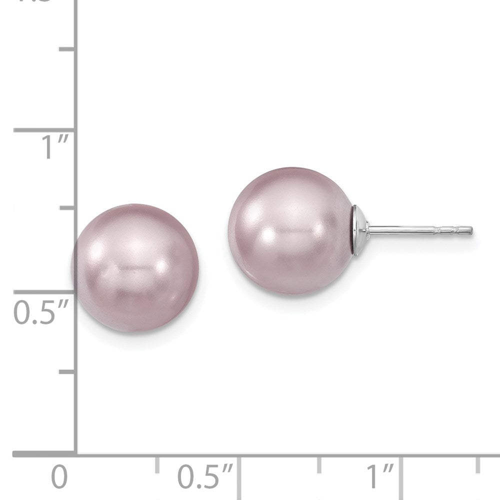 Sterling Silver Majestik Rhodium-Plated 10-11mm Purple Imitation Shell Pearl Stud Earrings