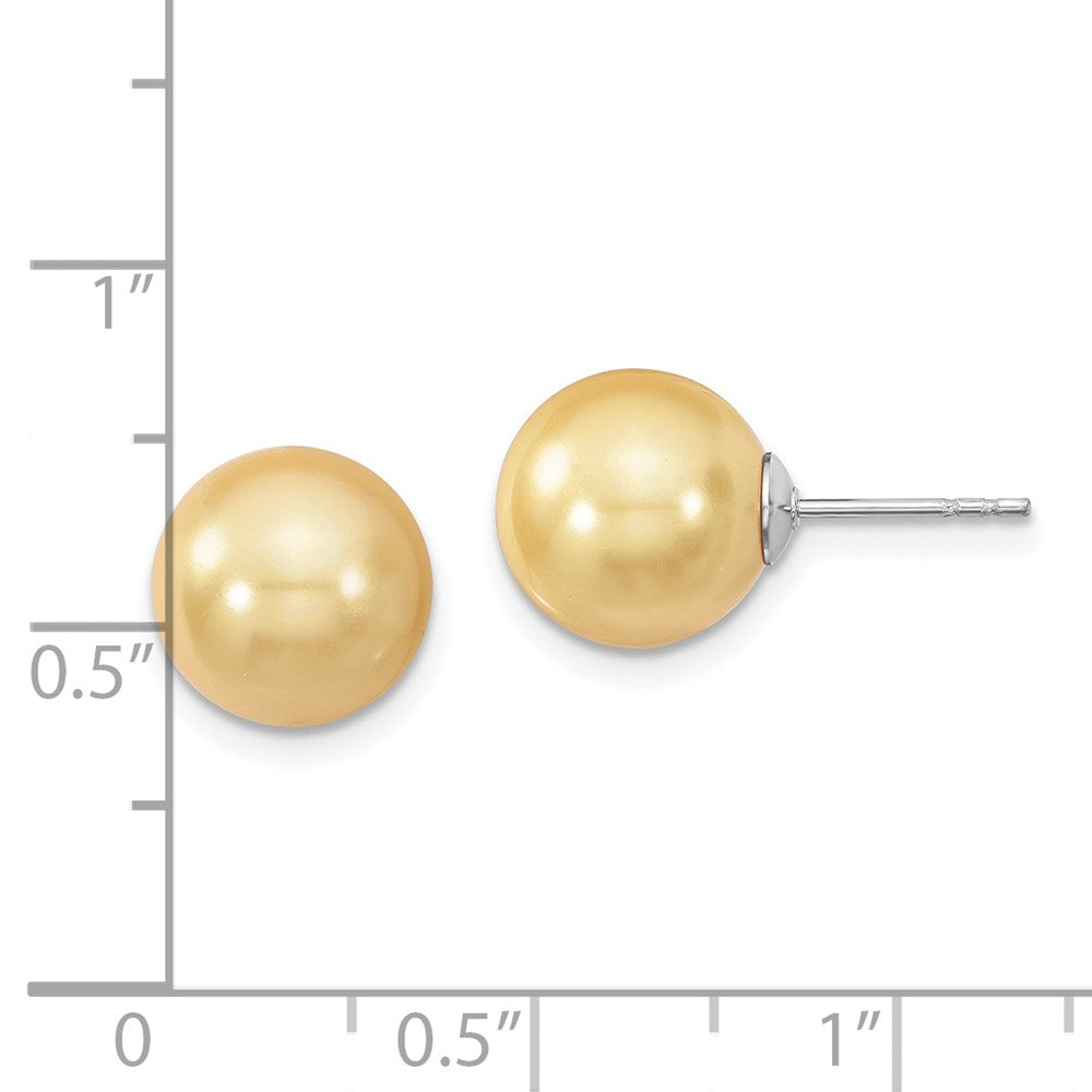 Sterling Silver Majestik Rhodium-Plated 10-11mm Yellow Imitation Shell Pearl Stud Earrings