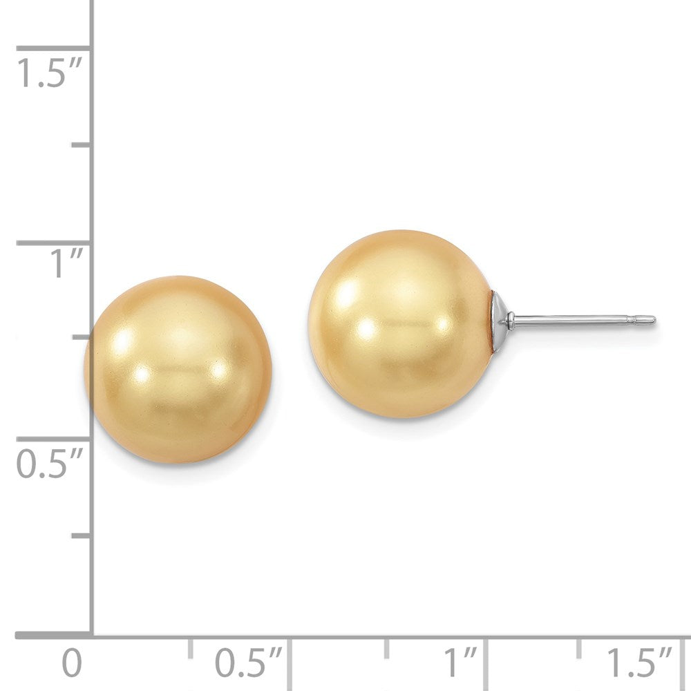 Sterling Silver Majestik Rhodium-Plated 12-13mm Yellow Imitation Shell Pearl Stud Earrings