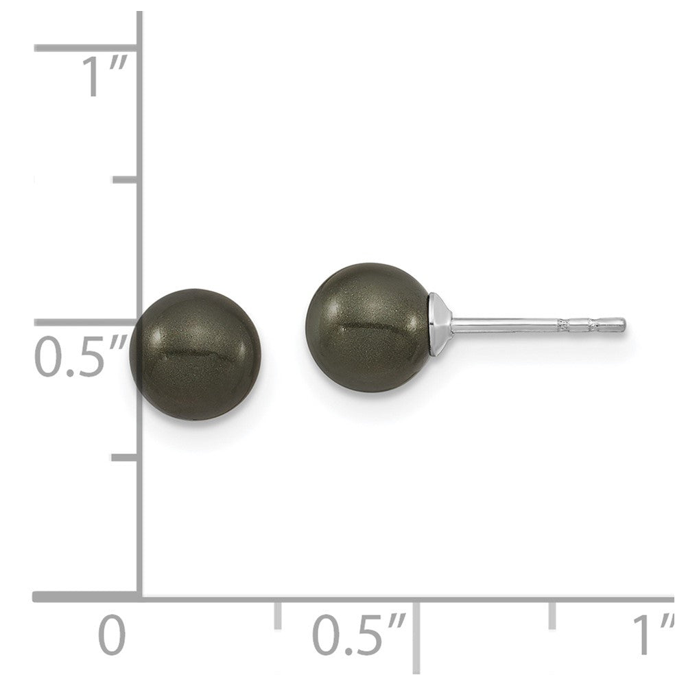 Sterling Silver Majestic Rhodium-Plated 6-7mm Black Imitation Shell Pearl Stud Earrings