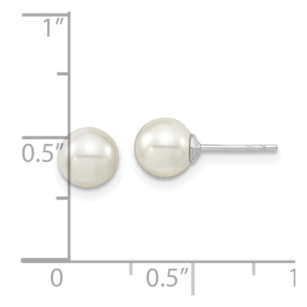 Sterling Silver Majestic Rhodium-Plated 6-7mm White Imitation Shell Pearl Stud Earrings