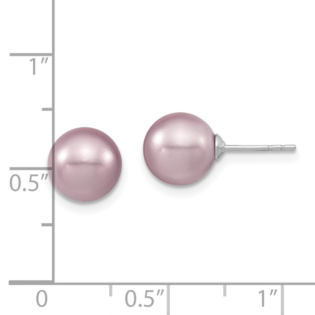 Sterling Silver Majestic Rhodium-Plated 8-9mm Purple Imitation Shell Pearl Stud Earrings