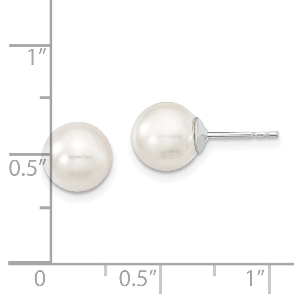 Sterling Silver Majestic Rhodium-Plated 8-9mm White Imitation Shell Pearl Stud Earrings