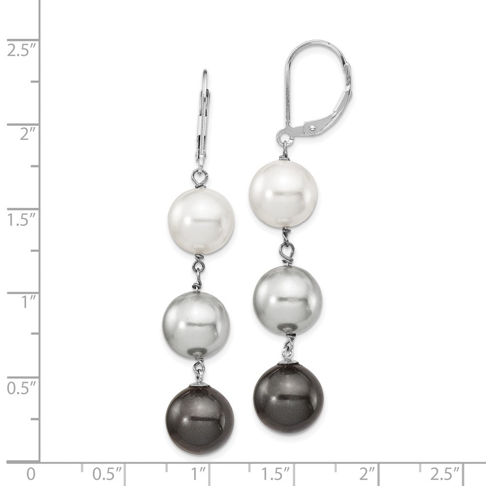Sterling Silver Majestik Rhodium-Plated 10-11mm White Grey And Black Imitation Shell Pearl Dangle Earrings