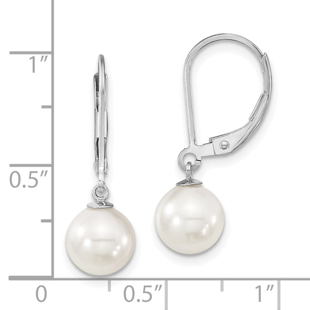 Sterling Silver Majestik Rhodium-Plated 8-9M White Imitation Shell Pearl Leverback Dangle Earrings