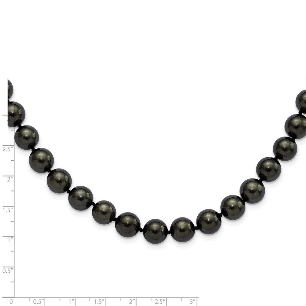 Sterling Silver Majestic Rhodium Plated 10 11mm Black Imitation Shell Pearl Hand Knotted Necklace