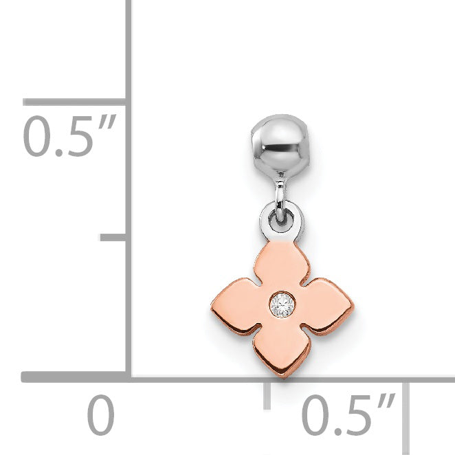 Sterling Silver Mio Memento Rhodium-Plated Rose-Tone Cz Flower Charm