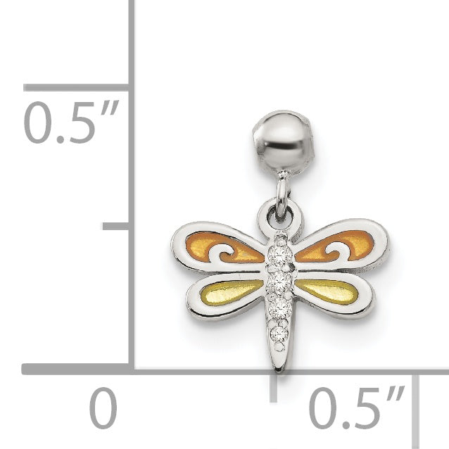 Sterling Silver Mio Memento Enamel Cz Dangle Dragonfly Charm