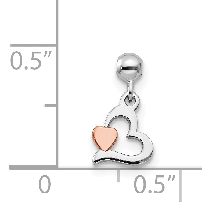 Sterling Silver Mio Memento Rhodium-Plated Rose-Tone Dangle Heart Charm