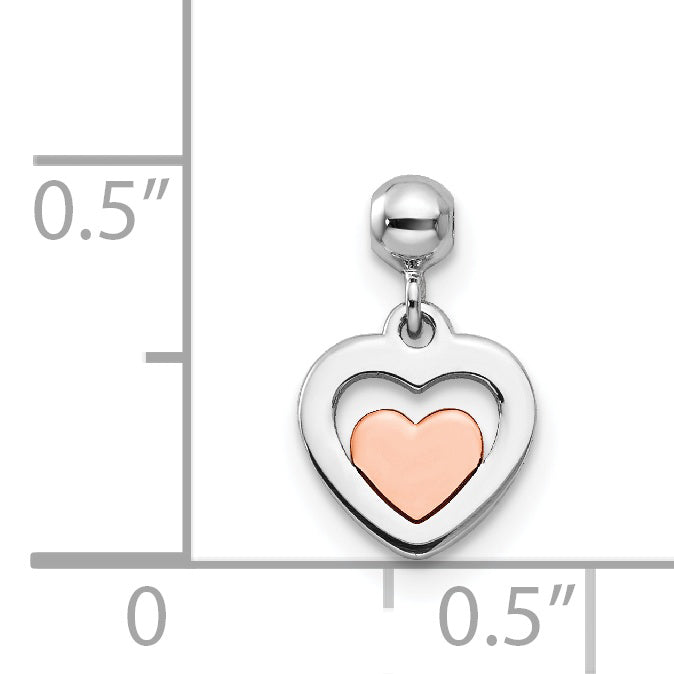 Sterling Silver Mio Memento Rhodium-Plated Rose-Tone Dangle Heart Charm