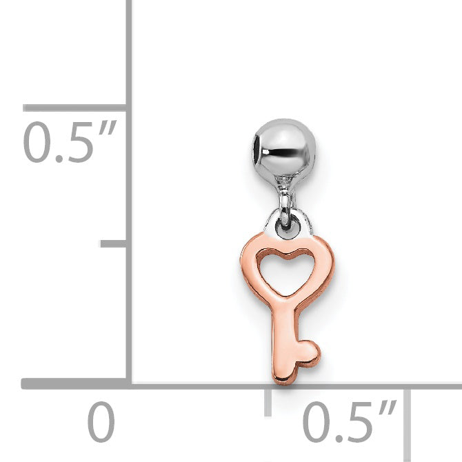 Sterling Silver Mio Memento Rhodium-plated Rose-tone Dangle Heart Key Charm