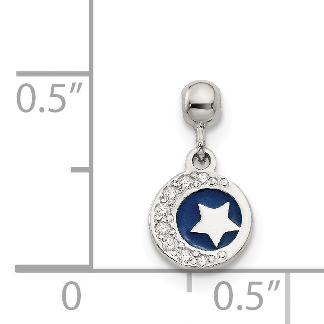 Sterling Silver Mio Memento Enamel Cz Dangle Moon And Star Charm