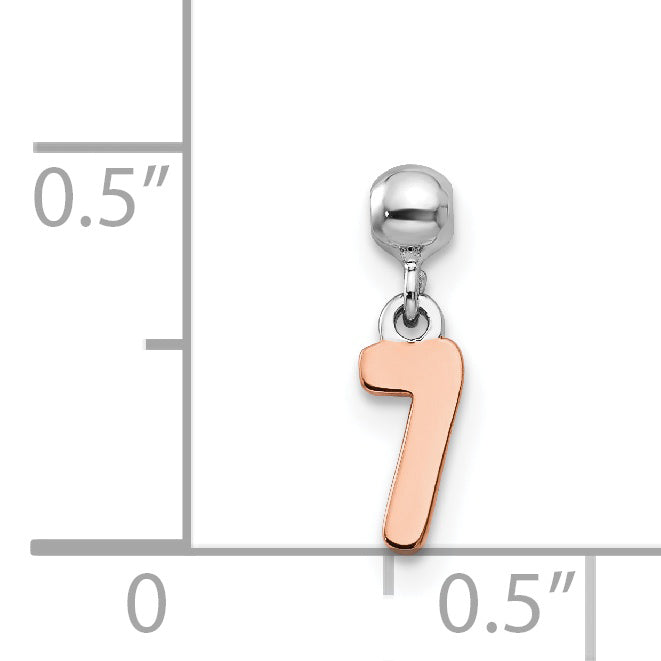 Sterling Silver Mio Memento Rhodium-Plated Rose-Tone Dangle Number 7 Charm