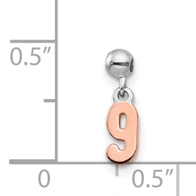 Sterling Silver Mio Memento Rhodium-Plated Rose-Tone Dangle Number 9 Charm