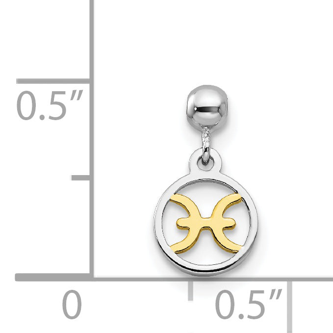 Sterling Silver Mio Memento Rhodium-Plated Gold-Tone Dangle Pisces Charm