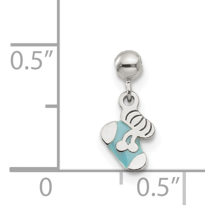 Sterling Silver Mio Memento Blue Enamel Dangle Baby Sock Charm