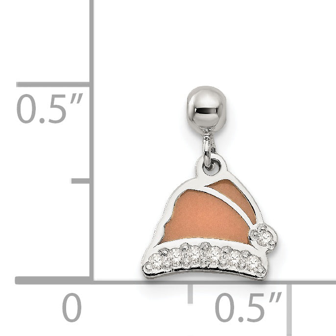 Sterling Silver Mio Memento Enamel With Cz Dangle Santa Hat Charm
