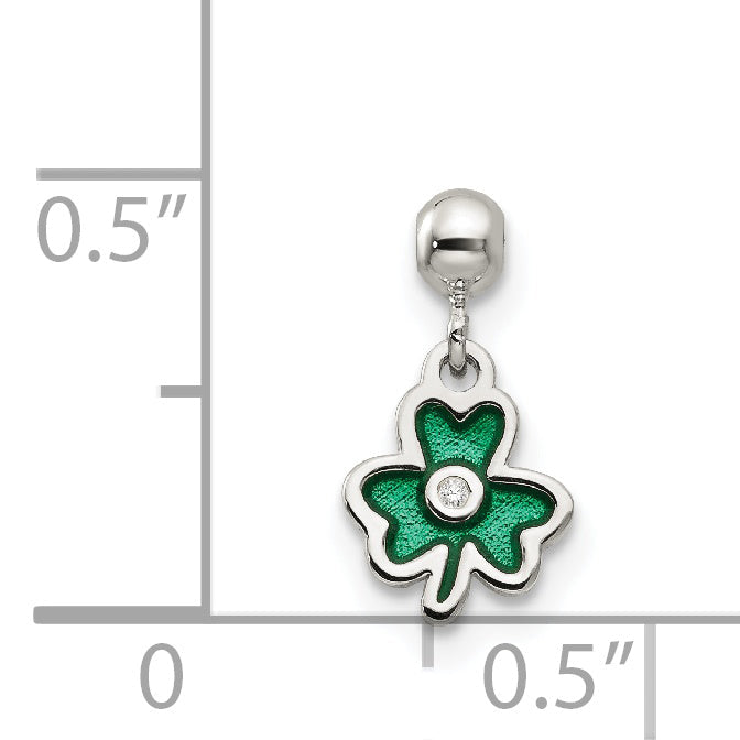 Sterling Silver Mio Memento Enamel With Cz Dangle Clover Charm