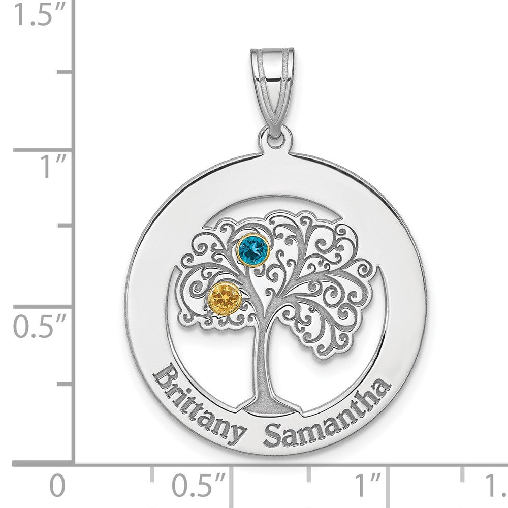 Sterling Silver Silver/Rhod-Plated 2 Birthstone With 14K Bezel Pendant