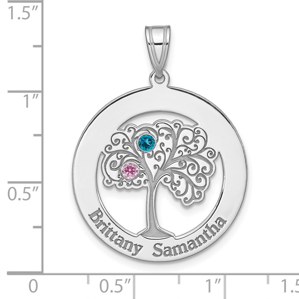 Sterling Silver Silver/Rhodium-Plated 2 Birthstone With Ss Bezel Pendant