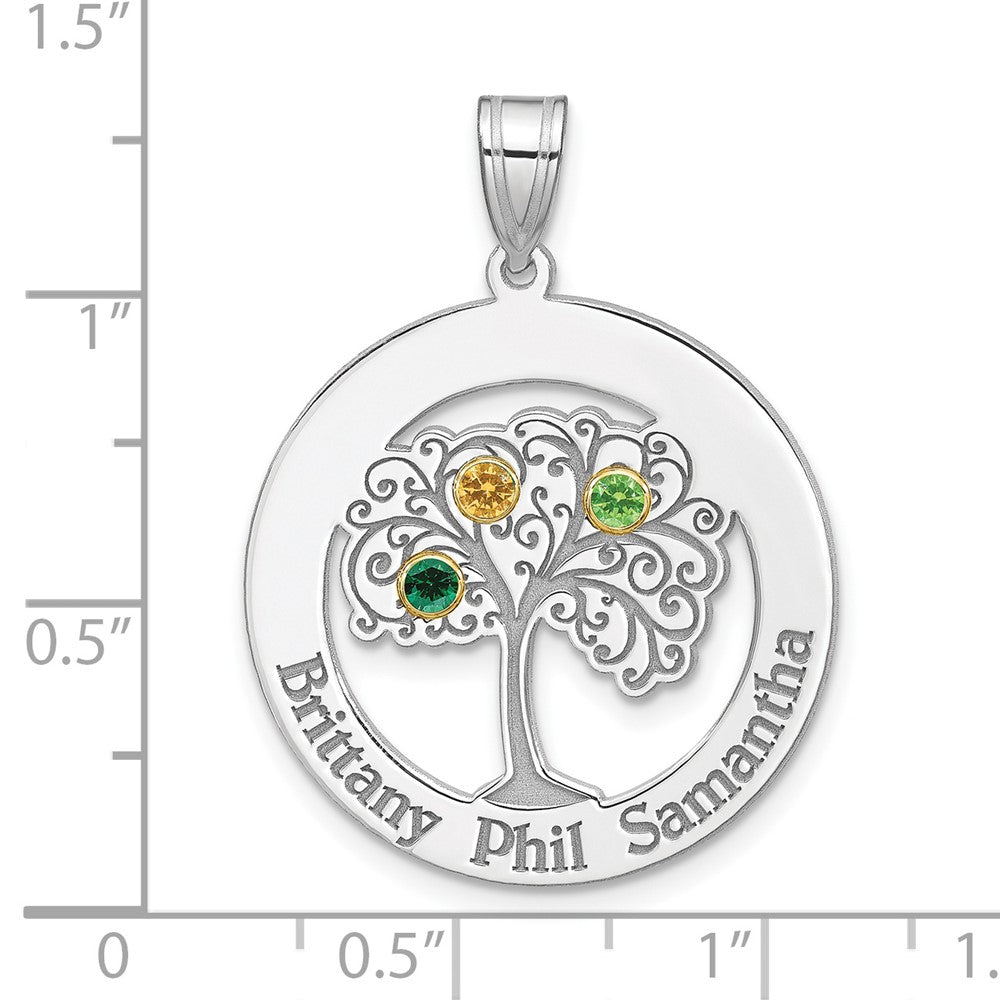 Sterling Silver Silver/Rhod-Plated 3 Birthstone With 14K Bezel Family Pendant
