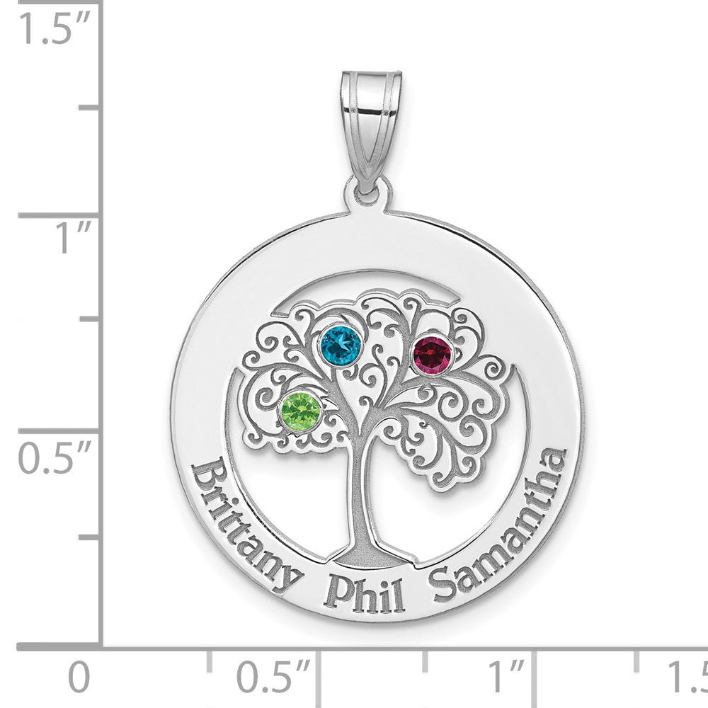 Sterling Silver Silver/Rhodium-Plated 3 Birthstone With Ss Bezel Family Pendant