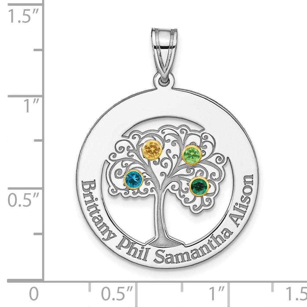 Sterling Silver Silver/Rhod-Plated 4 Birthstone With 14K Bezel Family Pendant