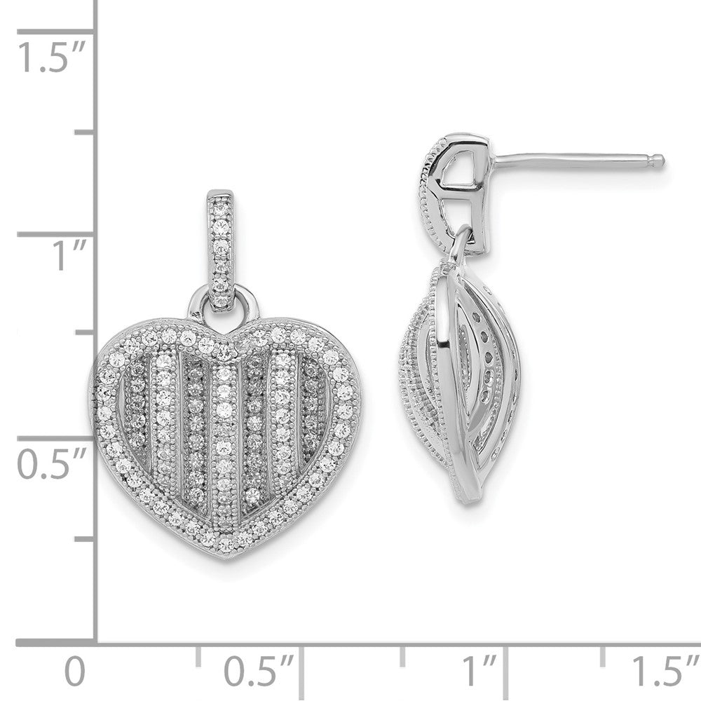 Sterling Silver Brilliant Embers Polished Cz Heart Post Dangle Earrings