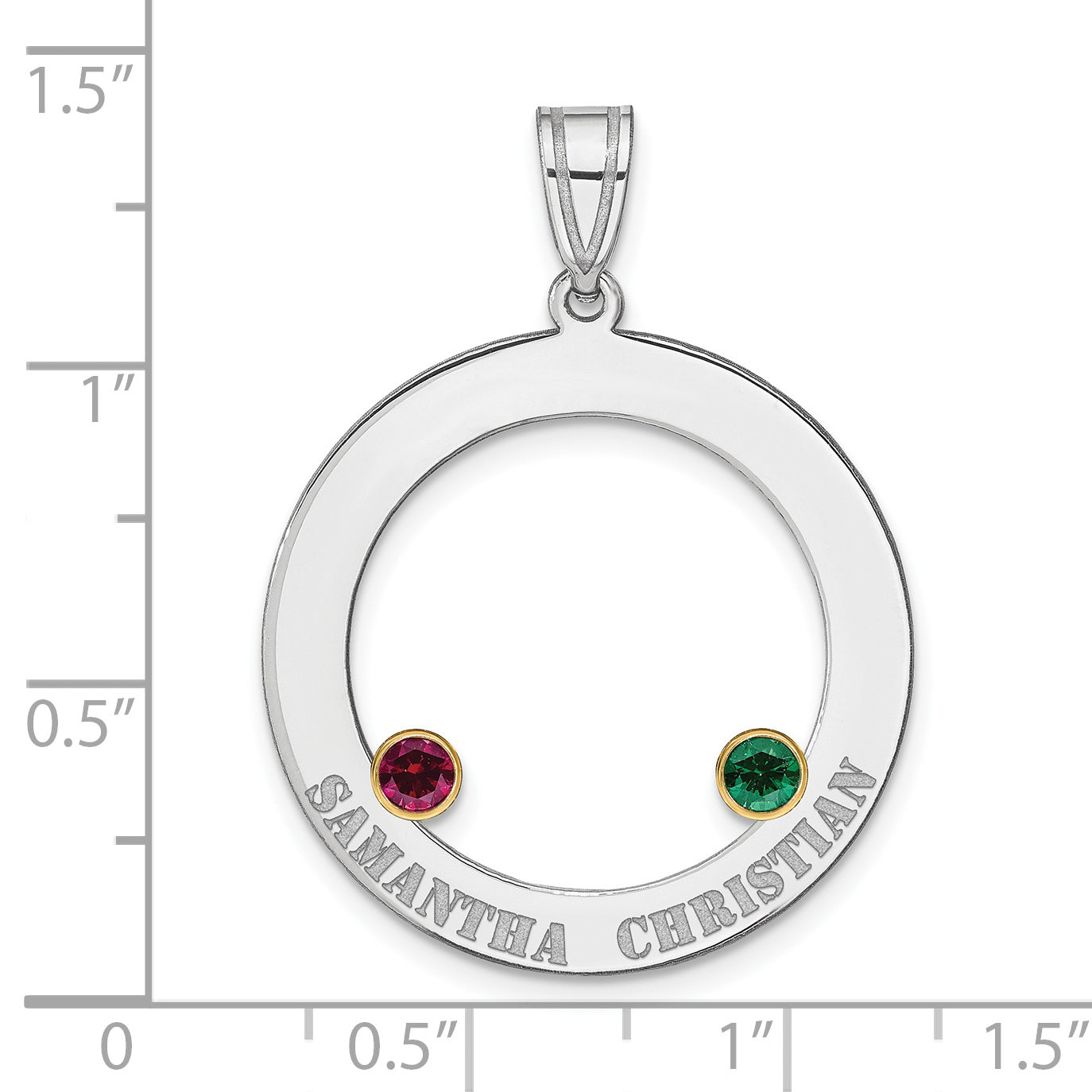 Sterling Silver Ss/Rhod-Plated 2 Birthstone Circle With 14K Bezel Family Pendant