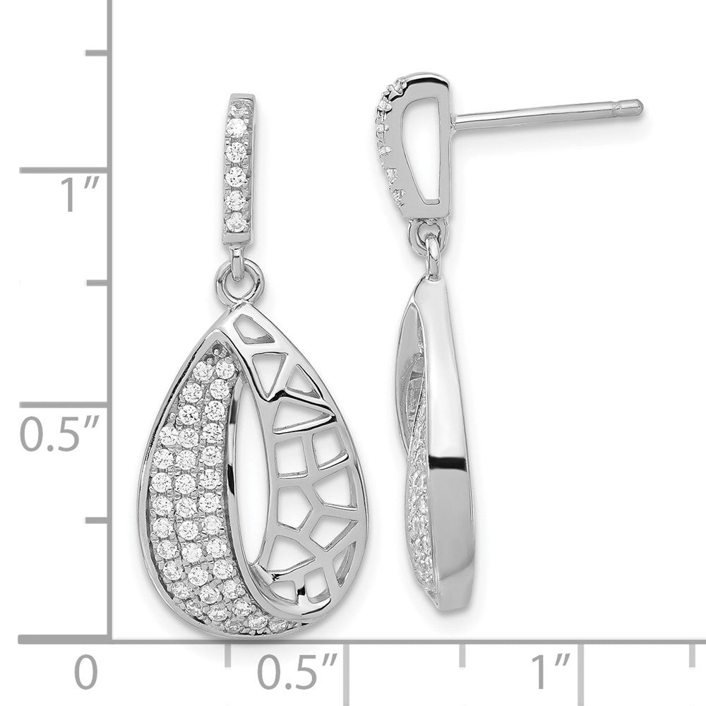Sterling Silver Brilliant Embers Cz Teardrop Dangle Post Earrings